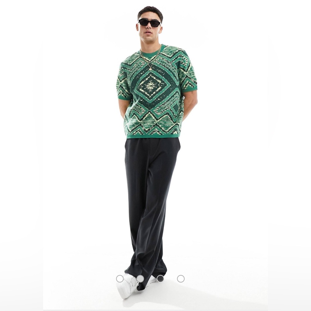 relaxed knitted t-shirt in green pattern